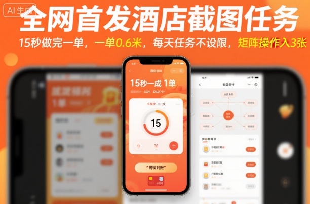 全网首发酒店截图任务，15秒做完一单，一单0.6米，每天任务不设限，矩阵操作日入3张【揭秘】网创-网赚-电商-tk-出海-AI-抖音-快手-小红书-视频号-玩法-创业-小程序-公众号-私域-s粉网创智库