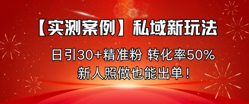 【实测案例】私域新玩法，日引30+精准粉，转化率50%，新人照做也能出单！网创-网赚-电商-tk-出海-AI-抖音-快手-小红书-视频号-玩法-创业-小程序-公众号-私域-s粉网创智库