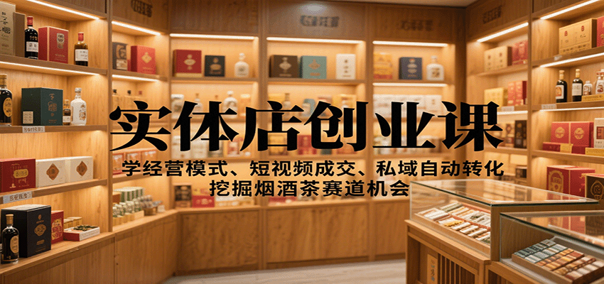 实体店创业课：学经营模式、短视频成交、私域自动转化，挖掘烟酒茶赛道机会 - 网创智库网创-网赚-电商-tk-出海-AI-抖音-快手-小红书-视频号-玩法-创业-小程序-公众号-私域-s粉网创智库