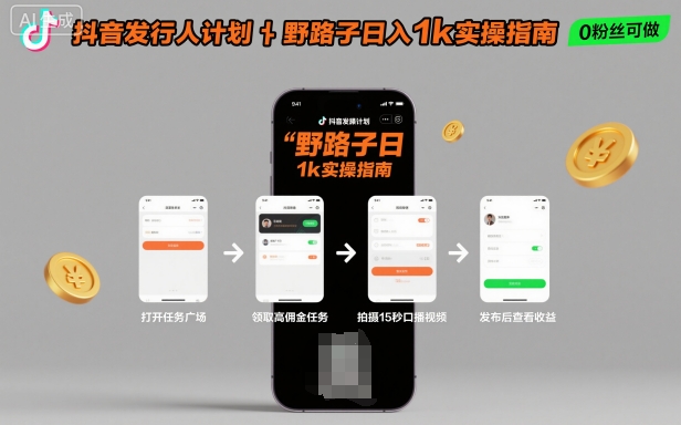 抖音发行人计划全新野路子玩法，随时随地，只要有手机，就能操作，日入1k+【揭秘】网创-网赚-电商-tk-出海-AI-抖音-快手-小红书-视频号-玩法-创业-小程序-公众号-私域-s粉网创智库