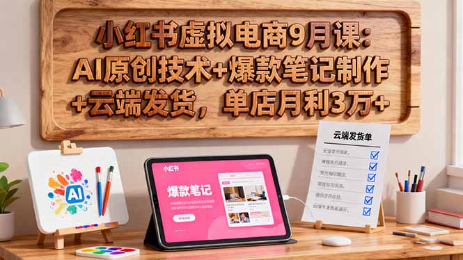 小红书虚拟电商9月课：AI原创技术+爆款笔记制作+云端发货，单店月利3万+网创-网赚-电商-tk-出海-AI-抖音-快手-小红书-视频号-玩法-创业-小程序-公众号-私域-s粉网创智库