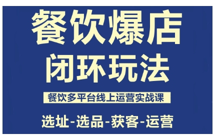 餐饮爆店闭环玩法，餐饮多平台线上运营实战课，选址-选品-获客-运营网创-网赚-电商-tk-出海-AI-抖音-快手-小红书-视频号-玩法-创业-小程序-公众号-私域-s粉网创智库