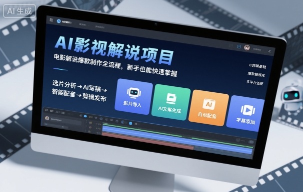 AI影视解说项目，电影解说爆款制作全流程，新手也能快速掌握网创-网赚-电商-tk-出海-AI-抖音-快手-小红书-视频号-玩法-创业-小程序-公众号-私域-s粉网创智库