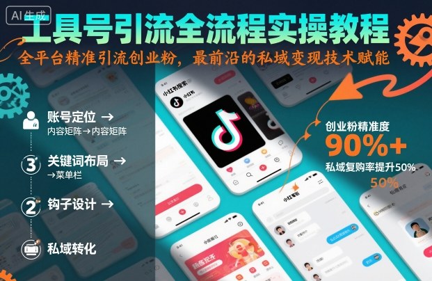 工具号引流全流程保姆级实操教程，全平台精准引流创业粉，最前沿的私域变现技术赋能网创-网赚-电商-tk-出海-AI-抖音-快手-小红书-视频号-玩法-创业-小程序-公众号-私域-s粉网创智库