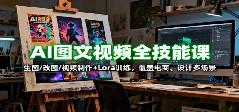 AI图文视频全技能课:生图/改图/视频制作+Lora训练,覆盖电商 、设计多场景网创-网赚-电商-tk-出海-AI-抖音-快手-小红书-视频号-玩法-创业-小程序-公众号-私域-s粉网创智库