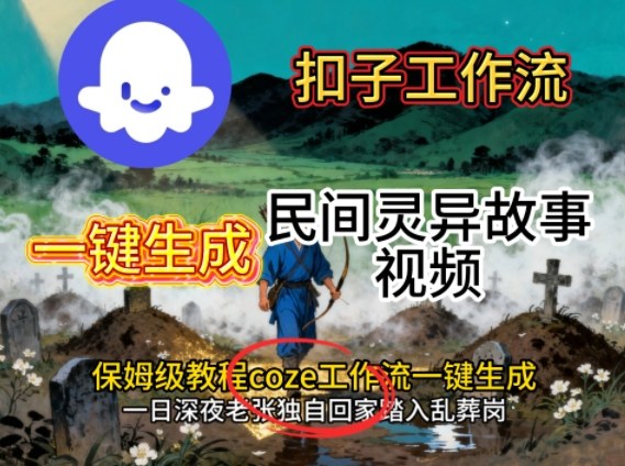 Coze扣子工作流一键生成民间灵异故事视频，保姆级教程搭建教学网创-网赚-电商-tk-出海-AI-抖音-快手-小红书-视频号-玩法-创业-小程序-公众号-私域-s粉网创智库