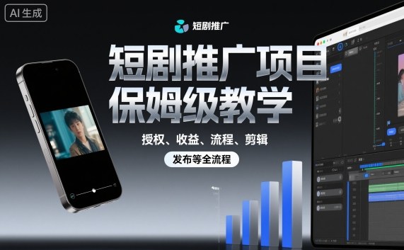 短剧推广项目保姆级教学，授权、收益、流程、剪辑，发布等全流程网创-网赚-电商-tk-出海-AI-抖音-快手-小红书-视频号-玩法-创业-小程序-公众号-私域-s粉网创智库