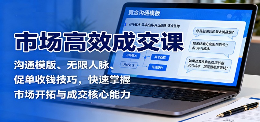 市场高效成交课：沟通模版、无限人脉、促单收钱技巧，快速掌握市场开拓与成交核心能力 - 网创智库网创-网赚-电商-tk-出海-AI-抖音-快手-小红书-视频号-玩法-创业-小程序-公众号-私域-s粉网创智库