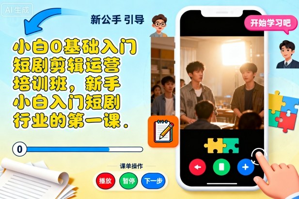 小白0基础入门短剧剪辑运营培训班，新手小白入门短剧行业的第一课网创-网赚-电商-tk-出海-AI-抖音-快手-小红书-视频号-玩法-创业-小程序-公众号-私域-s粉网创智库