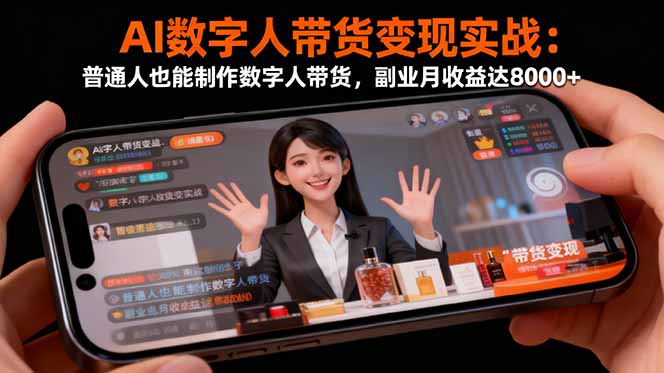 AI数字人带货变现实战：普通人也能制作数字人带货，副业月收益达8000+网创-网赚-电商-tk-出海-AI-抖音-快手-小红书-视频号-玩法-创业-小程序-公众号-私域-s粉网创智库