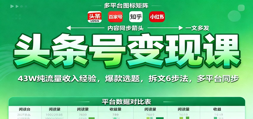 头条号变现课:43W纯流量收入经验,爆款选题,拆文6步法,多平台同步 - 网创智库网创-网赚-电商-tk-出海-AI-抖音-快手-小红书-视频号-玩法-创业-小程序-公众号-私域-s粉网创智库