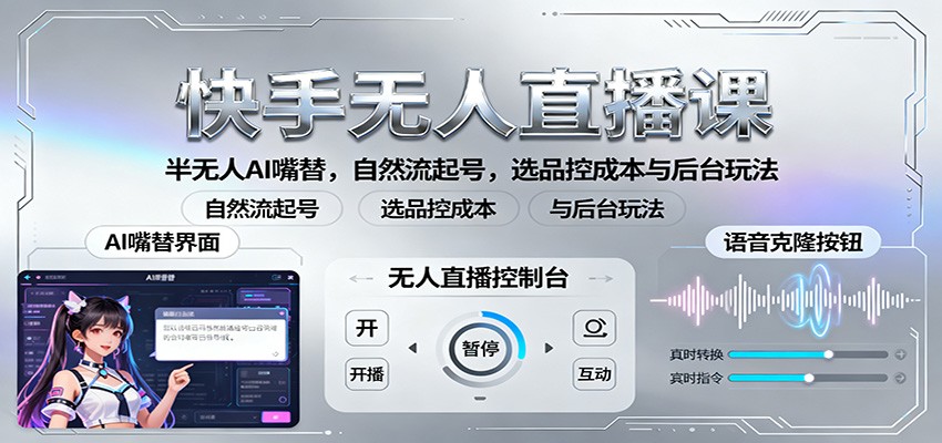 快手无人直播课:半无人AI嘴替,自然流起号,选品控成本与后台玩法 - 网创智库网创-网赚-电商-tk-出海-AI-抖音-快手-小红书-视频号-玩法-创业-小程序-公众号-私域-s粉网创智库