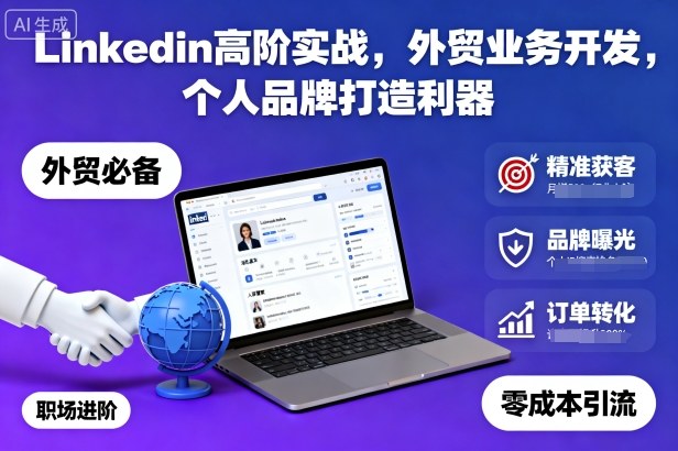 Linkedin高阶实战，外贸业务开发，个人品牌打造利器网创-网赚-电商-tk-出海-AI-抖音-快手-小红书-视频号-玩法-创业-小程序-公众号-私域-s粉网创智库