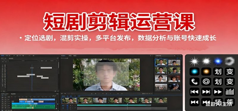 短剧剪辑运营课：定位选剧，混剪实操，多平台发布，数据分析与账号快速成长网创-网赚-电商-tk-出海-AI-抖音-快手-小红书-视频号-玩法-创业-小程序-公众号-私域-s粉网创智库