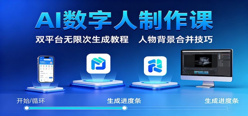 AI数字人制作课：双平台无限次生成教程，人物背景合并技巧网创-网赚-电商-tk-出海-AI-抖音-快手-小红书-视频号-玩法-创业-小程序-公众号-私域-s粉网创智库