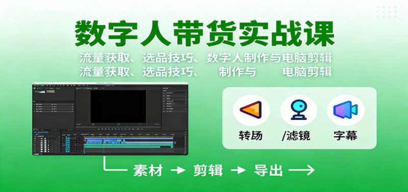 数字人变现实战课：流量获取、选品技巧、数字人制作与电脑剪辑网创-网赚-电商-tk-出海-AI-抖音-快手-小红书-视频号-玩法-创业-小程序-公众号-私域-s粉网创智库