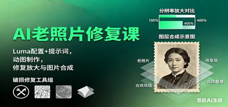 AI老照片修复课：Luma配置+提示词，动图制作，修复放大与图片合成网创-网赚-电商-tk-出海-AI-抖音-快手-小红书-视频号-玩法-创业-小程序-公众号-私域-s粉网创智库