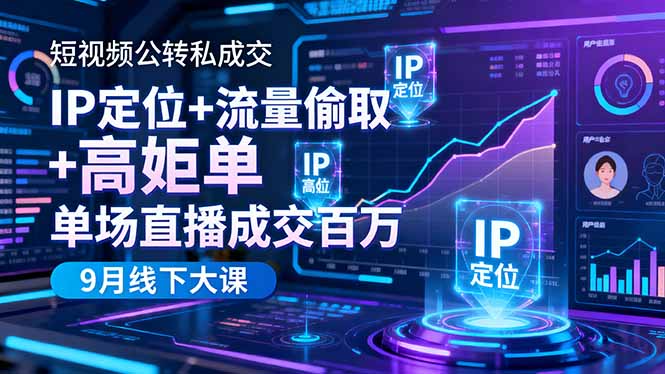 短视频公转私成交9月线下大课，IP定位+流量偷取+高客单，单场直播成交百万网创-网赚-电商-tk-出海-AI-抖音-快手-小红书-视频号-玩法-创业-小程序-公众号-私域-s粉网创智库