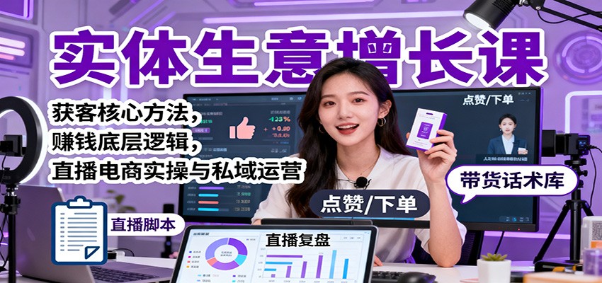 实体生意增长课：获客核心方法，赚钱底层逻辑，直播电商实操与私域运营 - 网创智库网创-网赚-电商-tk-出海-AI-抖音-快手-小红书-视频号-玩法-创业-小程序-公众号-私域-s粉网创智库