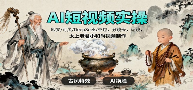 AI短视频实操，即梦/可灵/DeepSeek/豆包，分镜头，运镜，太上老君小和尚视频制作网创-网赚-电商-tk-出海-AI-抖音-快手-小红书-视频号-玩法-创业-小程序-公众号-私域-s粉网创智库