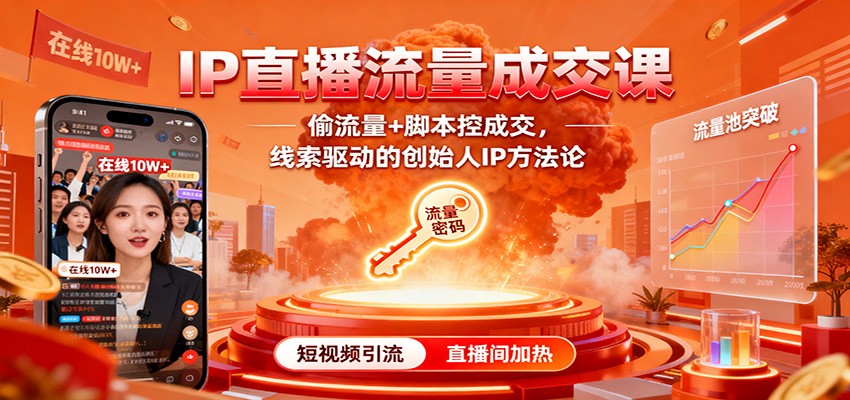IP直播流量成交课：偷流量+脚本控成交，线索驱动的创始人IP方法论 - 网创智库网创-网赚-电商-tk-出海-AI-抖音-快手-小红书-视频号-玩法-创业-小程序-公众号-私域-s粉网创智库
