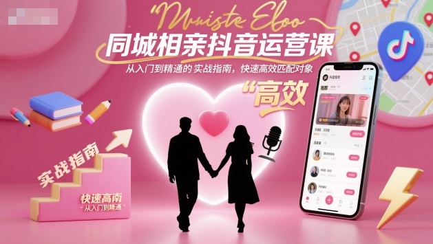 同城相亲抖音运营课，从入门到精通的实战指南，快速高效匹配对象网创-网赚-电商-tk-出海-AI-抖音-快手-小红书-视频号-玩法-创业-小程序-公众号-私域-s粉网创智库