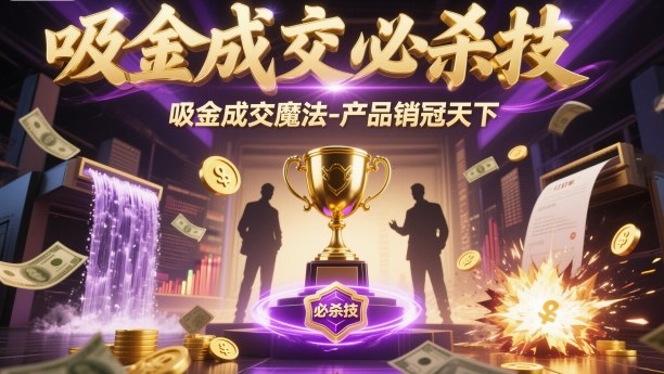 吸金成交必杀技，吸金成交魔法-产品销冠天下网创-网赚-电商-tk-出海-AI-抖音-快手-小红书-视频号-玩法-创业-小程序-公众号-私域-s粉网创智库
