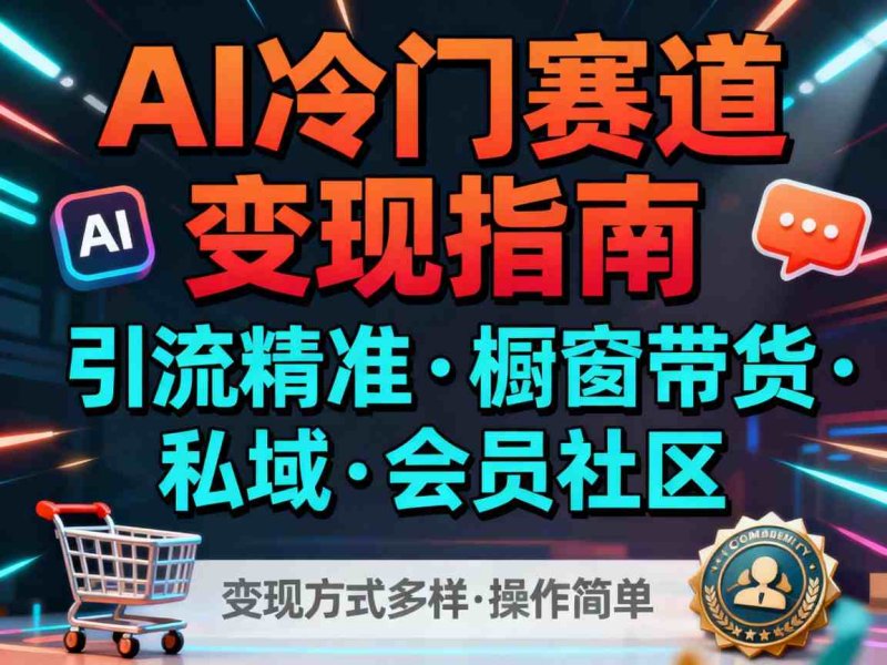 AI冷门赛道，引流精准，橱窗带货+私域+会员社区，变现方式多样，操作简单网创-网赚-电商-tk-出海-AI-抖音-快手-小红书-视频号-玩法-创业-小程序-公众号-私域-s粉网创智库