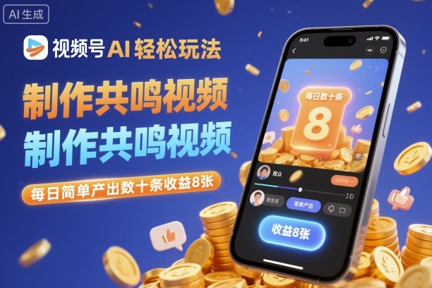 视频号AI轻松玩法，制作共鸣视频，每日简单产出数十条收益8张网创-网赚-电商-tk-出海-AI-抖音-快手-小红书-视频号-玩法-创业-小程序-公众号-私域-s粉网创智库