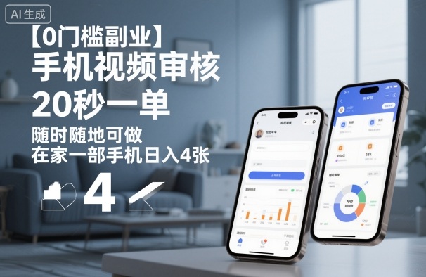【0门槛副业】手机视频审核，20秒一单，随时随地可做，在家一部手机日入4张【揭秘】网创-网赚-电商-tk-出海-AI-抖音-快手-小红书-视频号-玩法-创业-小程序-公众号-私域-s粉网创智库