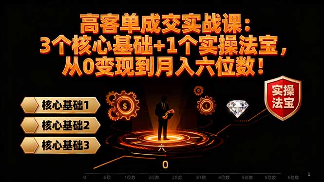 高 客单成交实战课：3个核心基础+1个实操法宝，从0变现到月入六位数！网创-网赚-电商-tk-出海-AI-抖音-快手-小红书-视频号-玩法-创业-小程序-公众号-私域-s粉网创智库