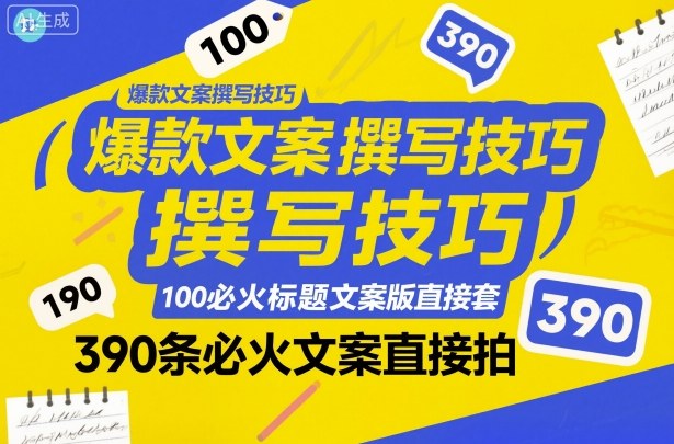 爆款文案撰写技巧，100个必火标题文案模版直接套，390条必火文案直接拍网创-网赚-电商-tk-出海-AI-抖音-快手-小红书-视频号-玩法-创业-小程序-公众号-私域-s粉网创智库