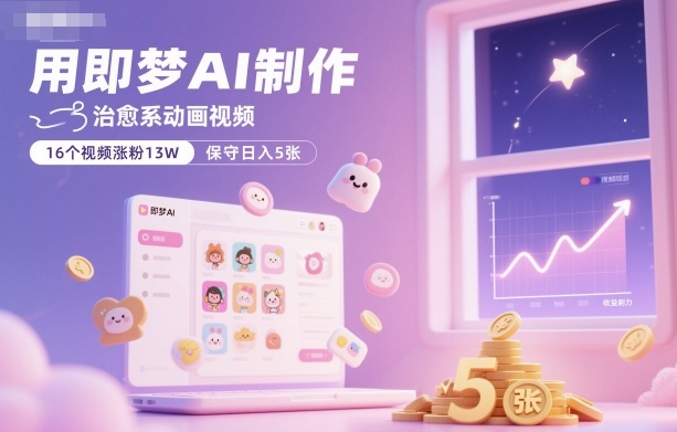 用即梦AI制作治愈系动画视频，16个视频涨粉13W，保守日入5张网创-网赚-电商-tk-出海-AI-抖音-快手-小红书-视频号-玩法-创业-小程序-公众号-私域-s粉网创智库