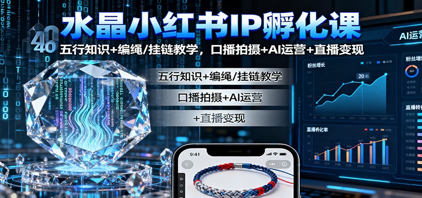 水晶小红书IP孵化课：五行知识+编绳/挂链教学，口播拍摄+AI运营+直播变现 - 网创智库网创-网赚-电商-tk-出海-AI-抖音-快手-小红书-视频号-玩法-创业-小程序-公众号-私域-s粉网创智库