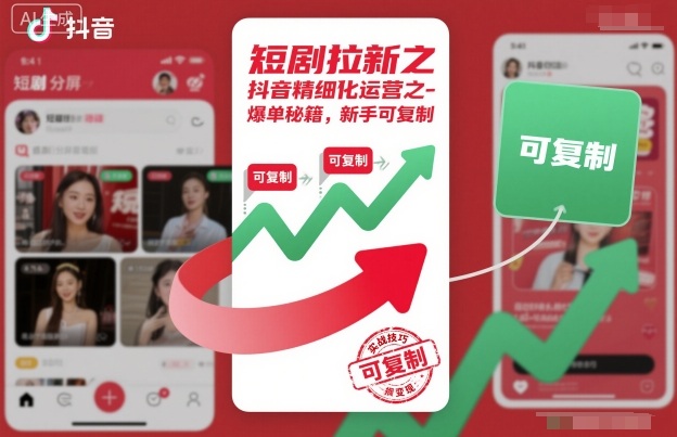 短剧拉新之抖音精细化运营之爆单秘籍，新手可复制网创-网赚-电商-tk-出海-AI-抖音-快手-小红书-视频号-玩法-创业-小程序-公众号-私域-s粉网创智库