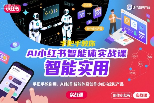 AI小红书智能体实战课，手把手教你用AI制作智能体及创作小红书虚拟产品，提效+内容商业化(更新)网创-网赚-电商-tk-出海-AI-抖音-快手-小红书-视频号-玩法-创业-小程序-公众号-私域-s粉网创智库
