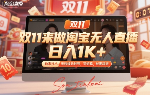双11来做淘宝无人直播，日入1K+，独家技术，无违规无封号，可矩阵，长期稳定【揭秘】网创-网赚-电商-tk-出海-AI-抖音-快手-小红书-视频号-玩法-创业-小程序-公众号-私域-s粉网创智库