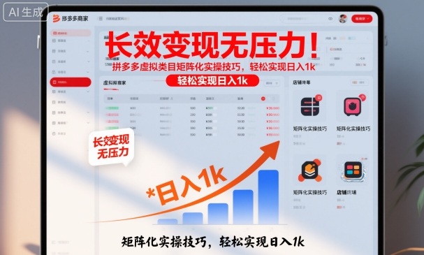 长效变现无压力！拼多多虚拟类目矩阵化实操技巧，轻松实现日入1k【揭秘】网创-网赚-电商-tk-出海-AI-抖音-快手-小红书-视频号-玩法-创业-小程序-公众号-私域-s粉网创智库