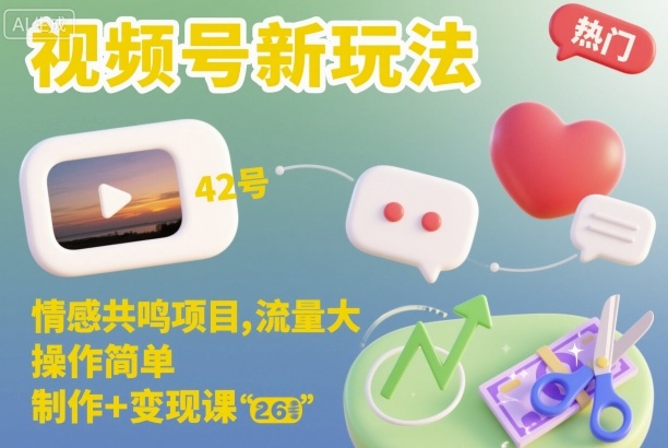 视频号新玩法，情感共鸣项目，流量大，操作简单，制作+变现课网创-网赚-电商-tk-出海-AI-抖音-快手-小红书-视频号-玩法-创业-小程序-公众号-私域-s粉网创智库