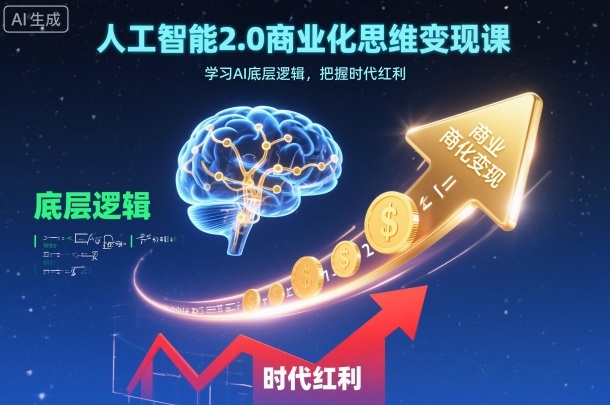 人工智能2.0商业化思维变现课,学习AI底层逻辑,把握时代红利网创-网赚-电商-tk-出海-AI-抖音-快手-小红书-视频号-玩法-创业-小程序-公众号-私域-s粉网创智库
