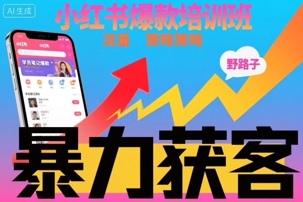 小红书爆款培训班，小红书获客野路子流量打法，暴力持续获客网创-网赚-电商-tk-出海-AI-抖音-快手-小红书-视频号-玩法-创业-小程序-公众号-私域-s粉网创智库