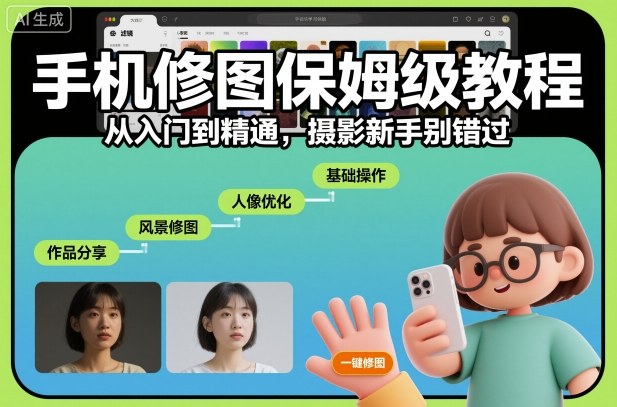 手机修图保姆级教程，从入门到精通，摄影新手别错过网创-网赚-电商-tk-出海-AI-抖音-快手-小红书-视频号-玩法-创业-小程序-公众号-私域-s粉网创智库