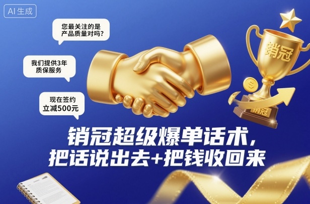 销冠超级爆单话术，把话说出去+把钱收回来网创-网赚-电商-tk-出海-AI-抖音-快手-小红书-视频号-玩法-创业-小程序-公众号-私域-s粉网创智库