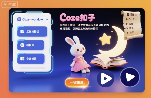Coze扣子工作流一键生成童话皮克斯风格立体书视频，保姆级工作流搭建教程网创-网赚-电商-tk-出海-AI-抖音-快手-小红书-视频号-玩法-创业-小程序-公众号-私域-s粉网创智库