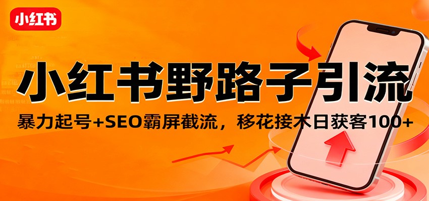 小红书野路子引流，暴力起号+SEO霸屏截流，移花接木日获客100+ - 网创智库网创-网赚-电商-tk-出海-AI-抖音-快手-小红书-视频号-玩法-创业-小程序-公众号-私域-s粉网创智库