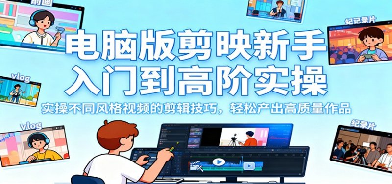 电脑版剪映新手入门到高阶实操,实操不同风格视频的剪辑技巧,轻松产出高质量作品网创-网赚-电商-tk-出海-AI-抖音-快手-小红书-视频号-玩法-创业-小程序-公众号-私域-s粉网创智库