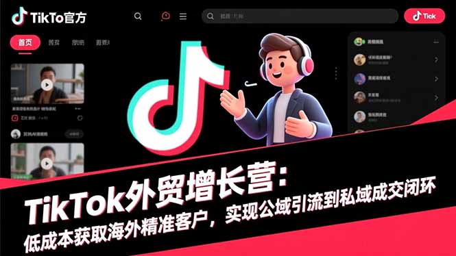 TikTok外贸增长营：低成本获取海外精准客户，实现公域引流到私域成交闭环网创-网赚-电商-tk-出海-AI-抖音-快手-小红书-视频号-玩法-创业-小程序-公众号-私域-s粉网创智库