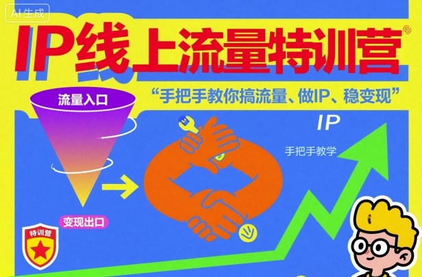 IP线上流量特训营,手把手教你搞流量、做IP、稳变现网创-网赚-电商-tk-出海-AI-抖音-快手-小红书-视频号-玩法-创业-小程序-公众号-私域-s粉网创智库