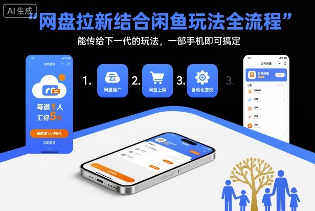 网盘拉新结合闲鱼玩法全流程，能传给下一代的玩法，一部手机即可搞定(附入口渠道以及实操教程)网创-网赚-电商-tk-出海-AI-抖音-快手-小红书-视频号-玩法-创业-小程序-公众号-私域-s粉网创智库