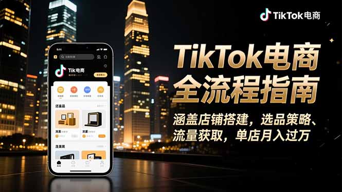 TikTok电商全流程指南，涵盖店铺搭建、选品策略、流量获取，单店月入过万网创-网赚-电商-tk-出海-AI-抖音-快手-小红书-视频号-玩法-创业-小程序-公众号-私域-s粉网创智库